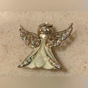 Vintage Angel Brooch enamel with Rhinestones